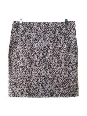 J Crew Skirt Women Size 12 Classic Pencil Brown White Swirl Back Slit Stretch